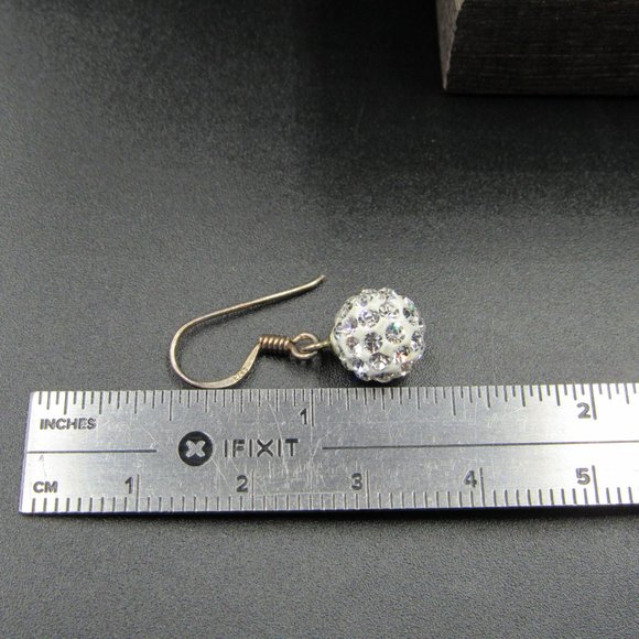 Sterling Silver Small Crystal Ball Dangle Earrings - Picture 4 of 5